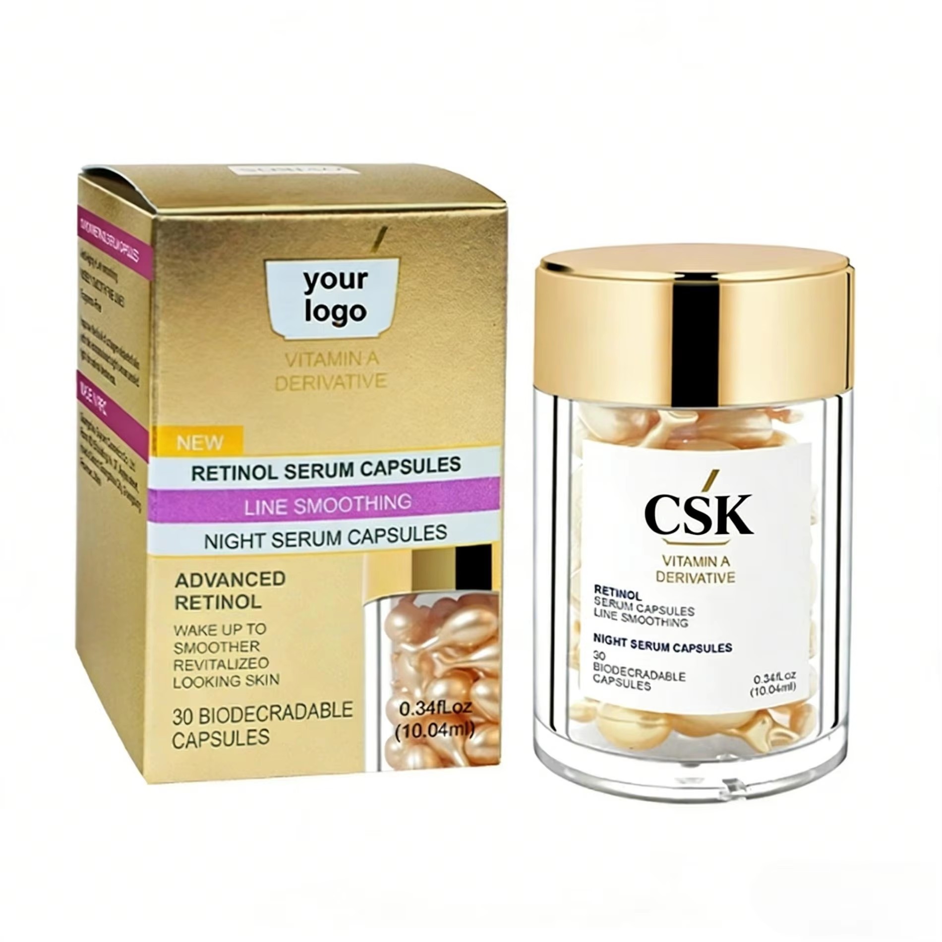 OEM Retinol + Squalane + Collagen Anti-Wrinkle Serum Capsules — Disposable Moisturizing Essence
