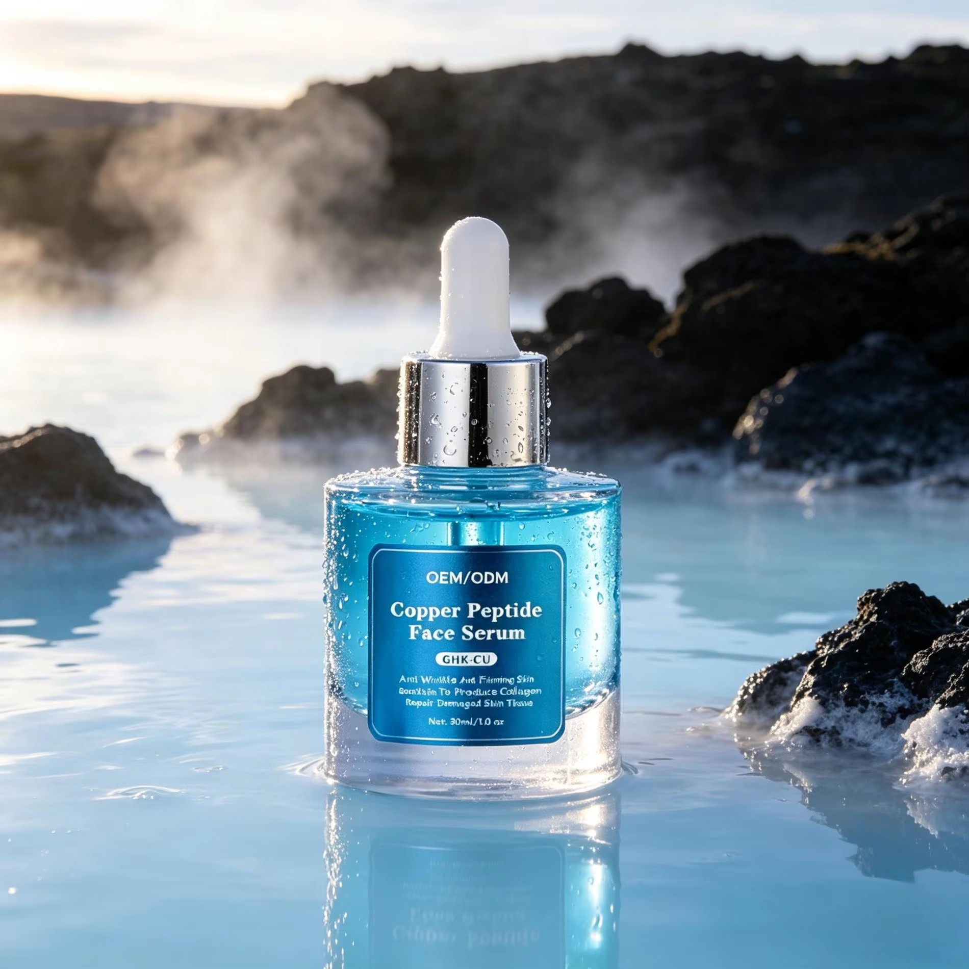 Custom Blue Copper Peptide Anti-Wrinkle Firming Serum — Repairing & Moisturizing Skincare OEM