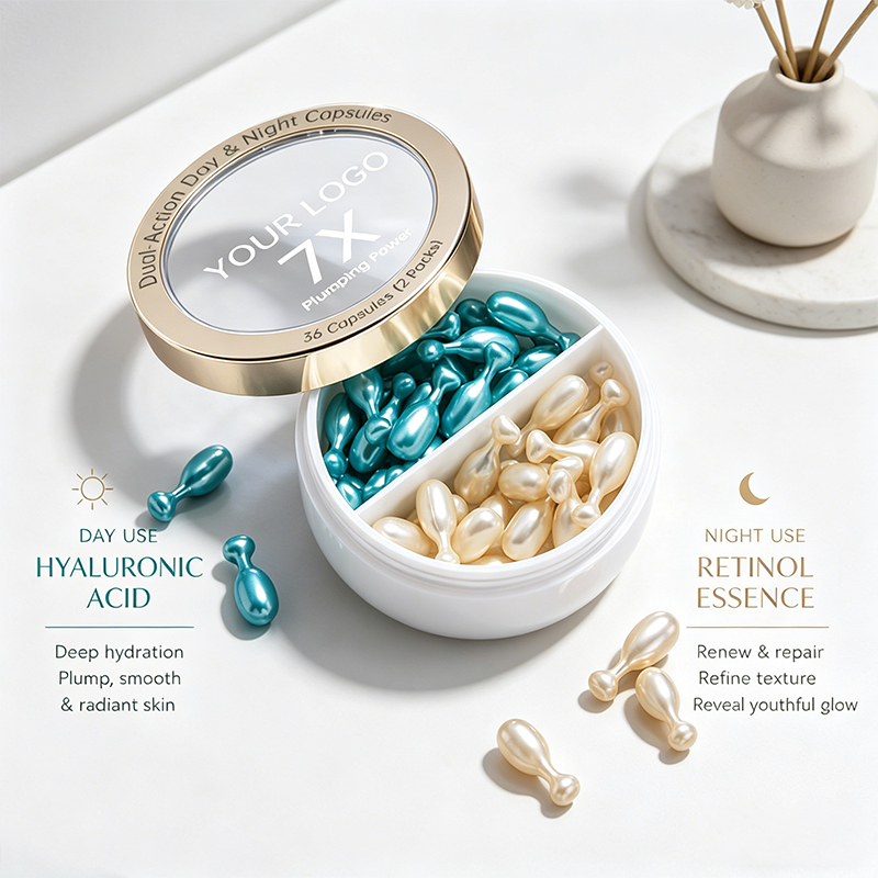 Custom Dual-Effect 2-in-1 Anti-Aging Facial Serum Softgel Capsules — OEM Skincare