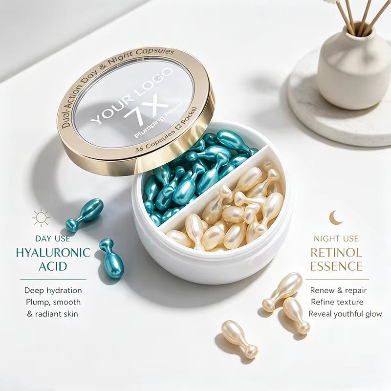 OEM Day & Night Face Serum Softgel Capsules — Hyaluronic Acid & Retinol Anti-Wrinkle Skincare