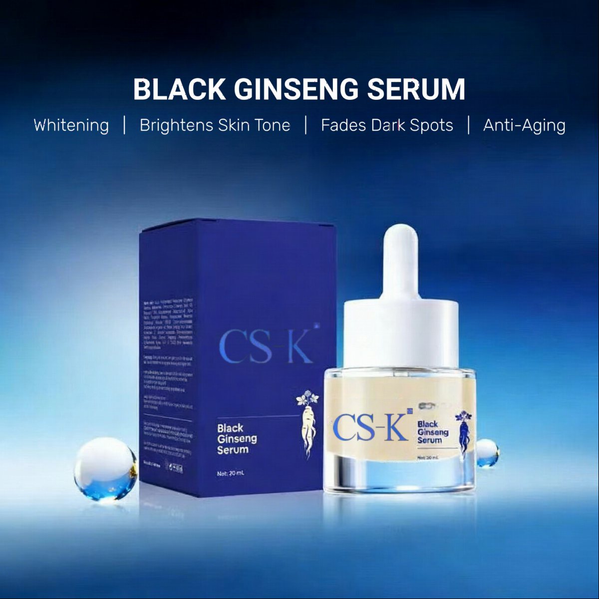 CSK Black Ginseng Serum Tranexamic Acid Niacinamide Brightening Skin Tone Anti-Aging Whitening 20ml Lightweight Texture for Face
