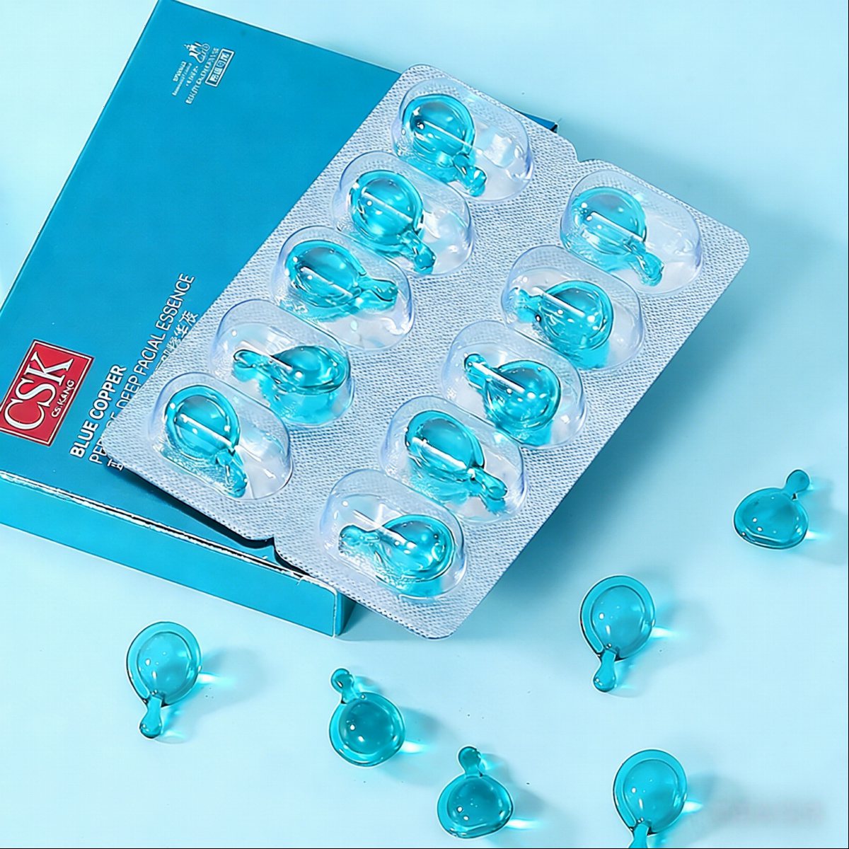 CS-k Facial Capsules Blue Copper Peptide Deep Repair for Moisturizer Brighten Skin Tone Anti-wrinkle 0.4g*10 for Face & Neck