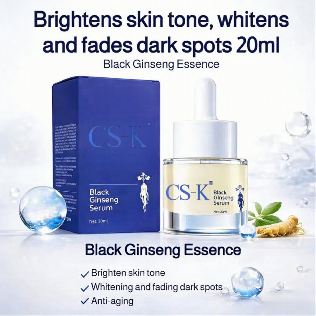 Hot Selling Black Ginseng for OBM Anti-aging Brightening Skin Tone Niacinamide Tranexamic Acid Serum Whitening 20ml