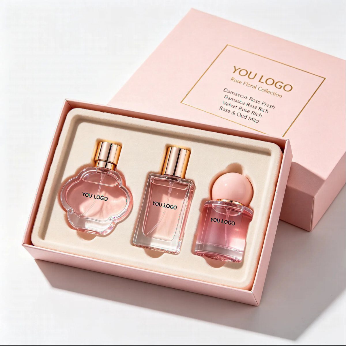 Pink Glass Three Bottle Fragrance Set